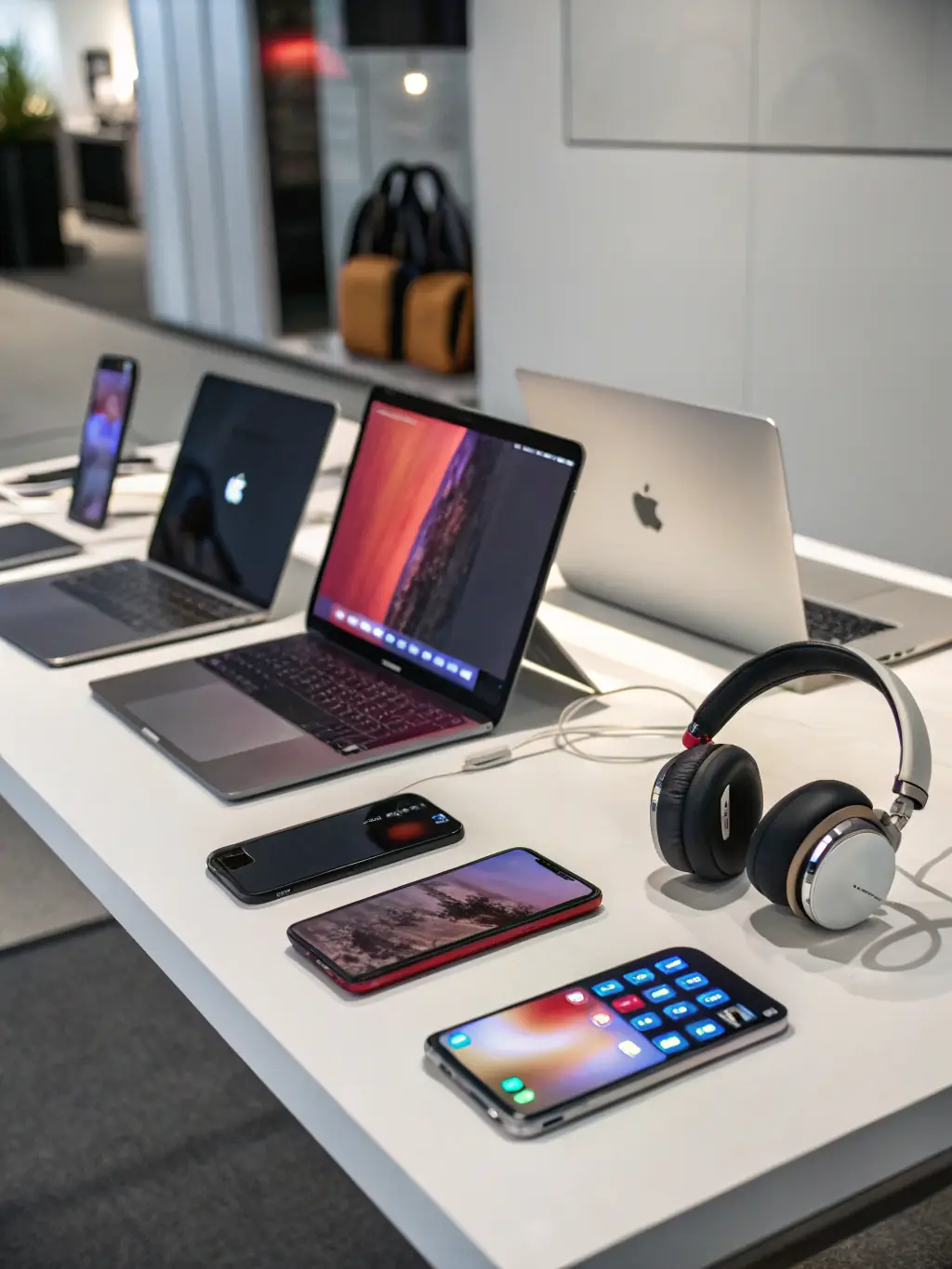 A high-quality photograph showcasing a variety of modern electronic devices such as smart speakers, headphones, and accessories, arranged in an appealing manner to represent the Electronics category offered by Palomar Trading Co.