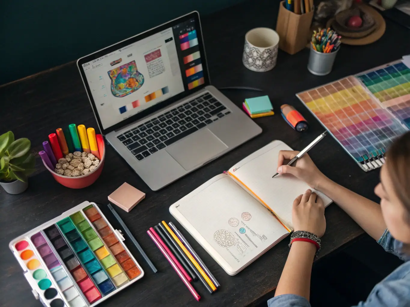 A vibrant image of art supplies, DIY kits, and creative gadgets arranged on a clean, organized workspace. The composition emphasizes the variety and quality of the tools, inviting creativity and exploration.