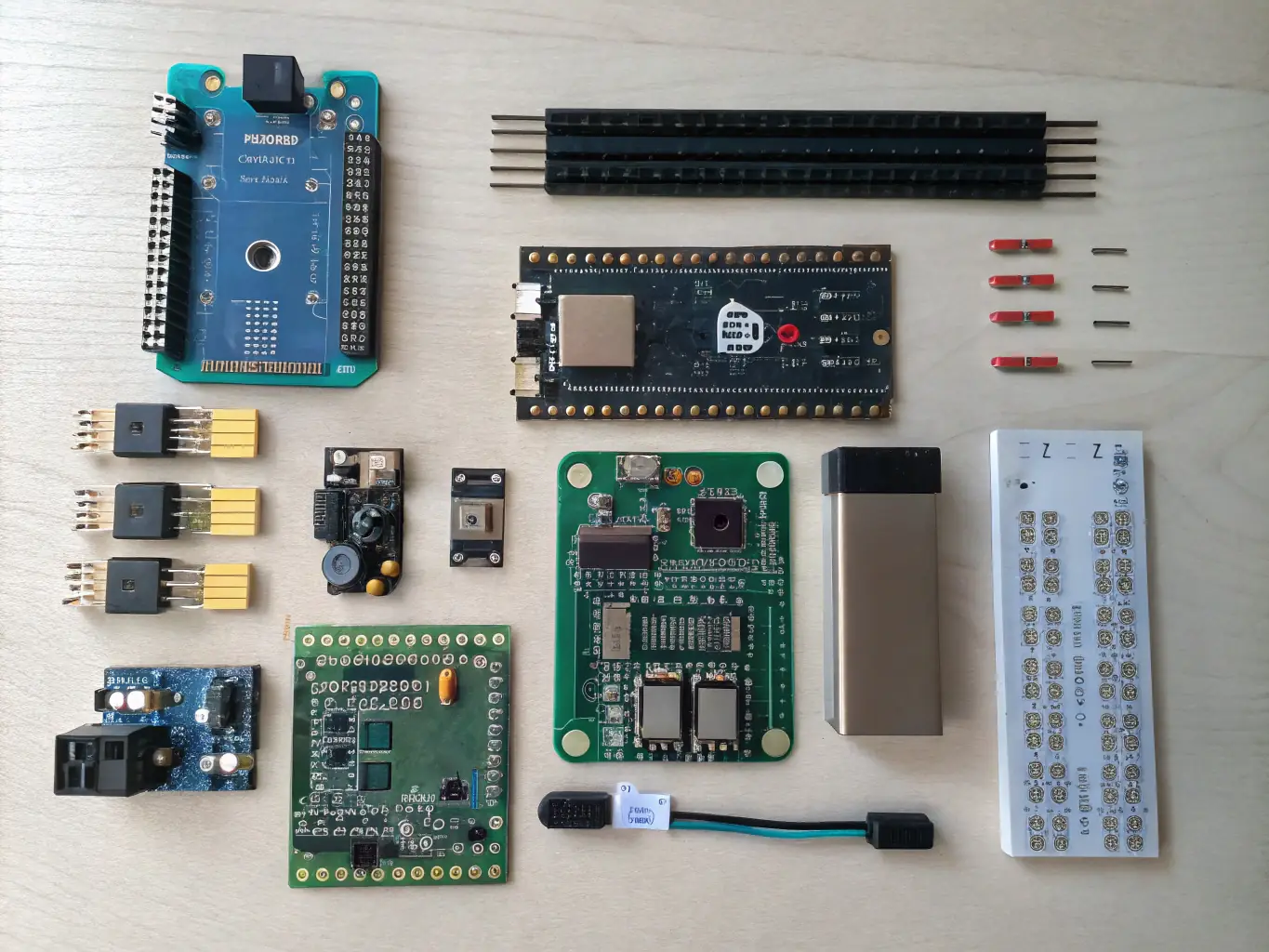 A sleek image of a DIY electronics kit, featuring components like circuit boards, wires, and microcontrollers, set against a clean, modern background, highlighting the educational and creative aspects of the kit.
